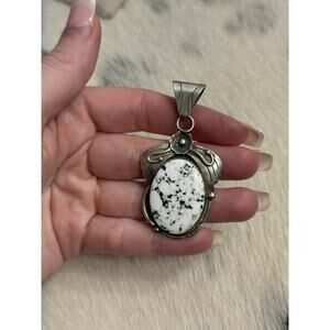 Native American Glen Willie Sterling Silver White Buffalo Pendant 2.5” HUGE GW